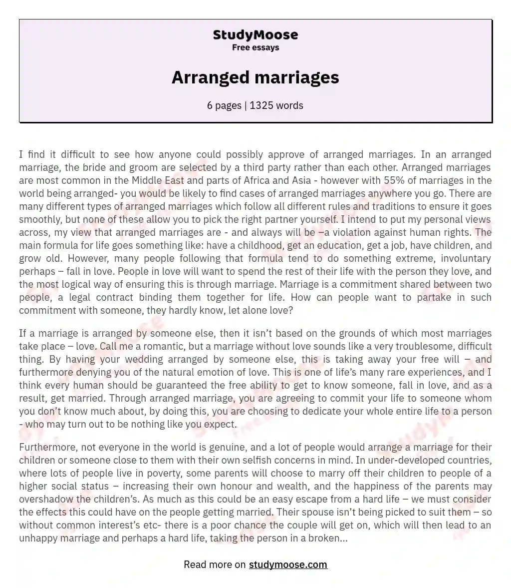 love or arranged marriage essay