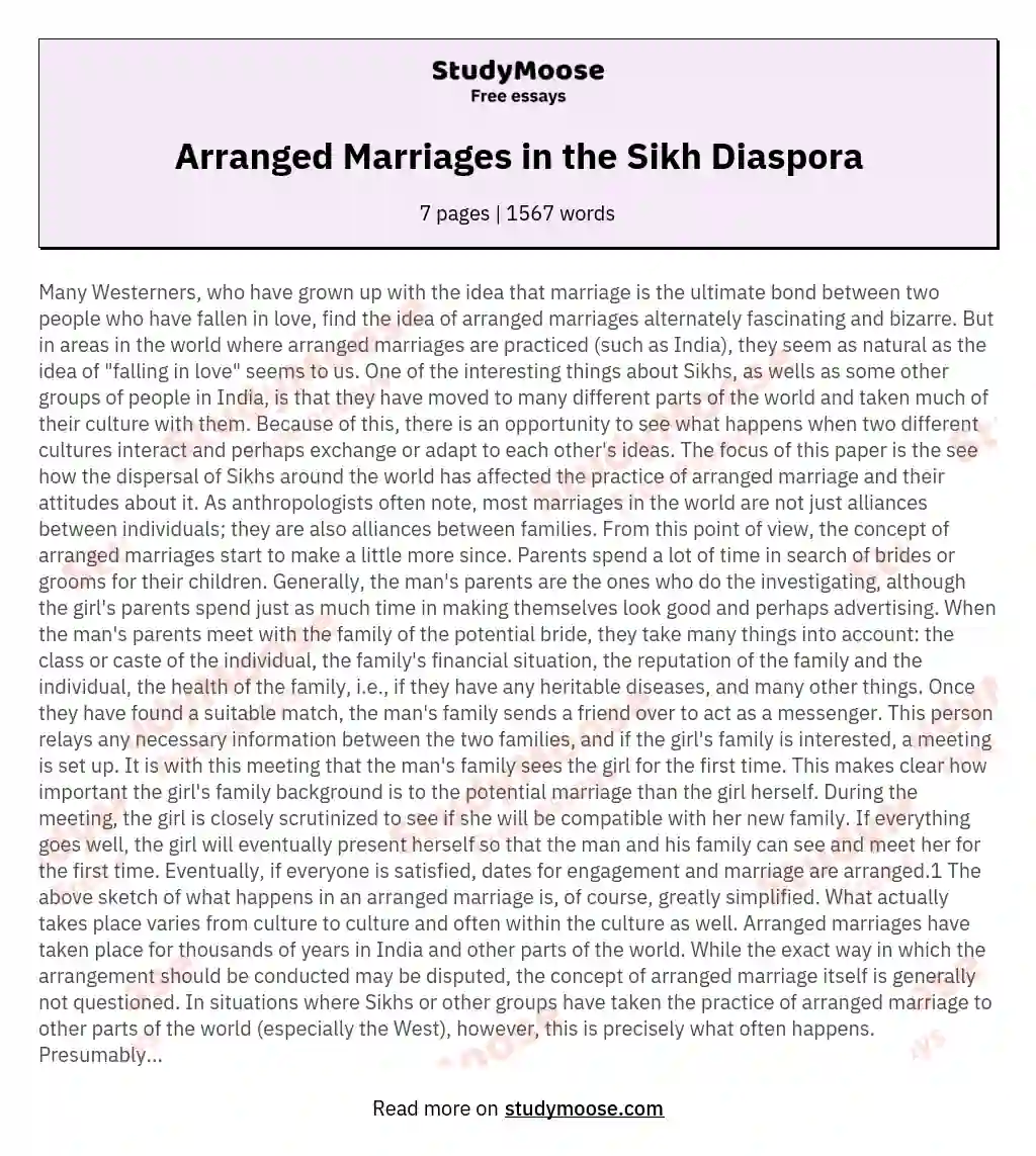 Arranged Marriages in the Sikh Diaspora essay