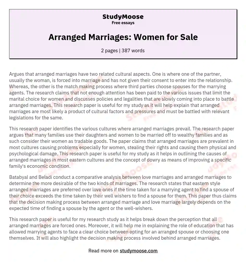 Arranged Marriages: Women for Sale