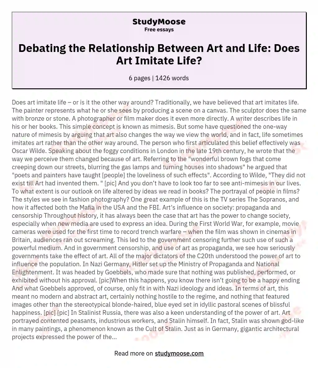 Debating the Relationship Between Art and Life: Does Art Imitate Life? essay
