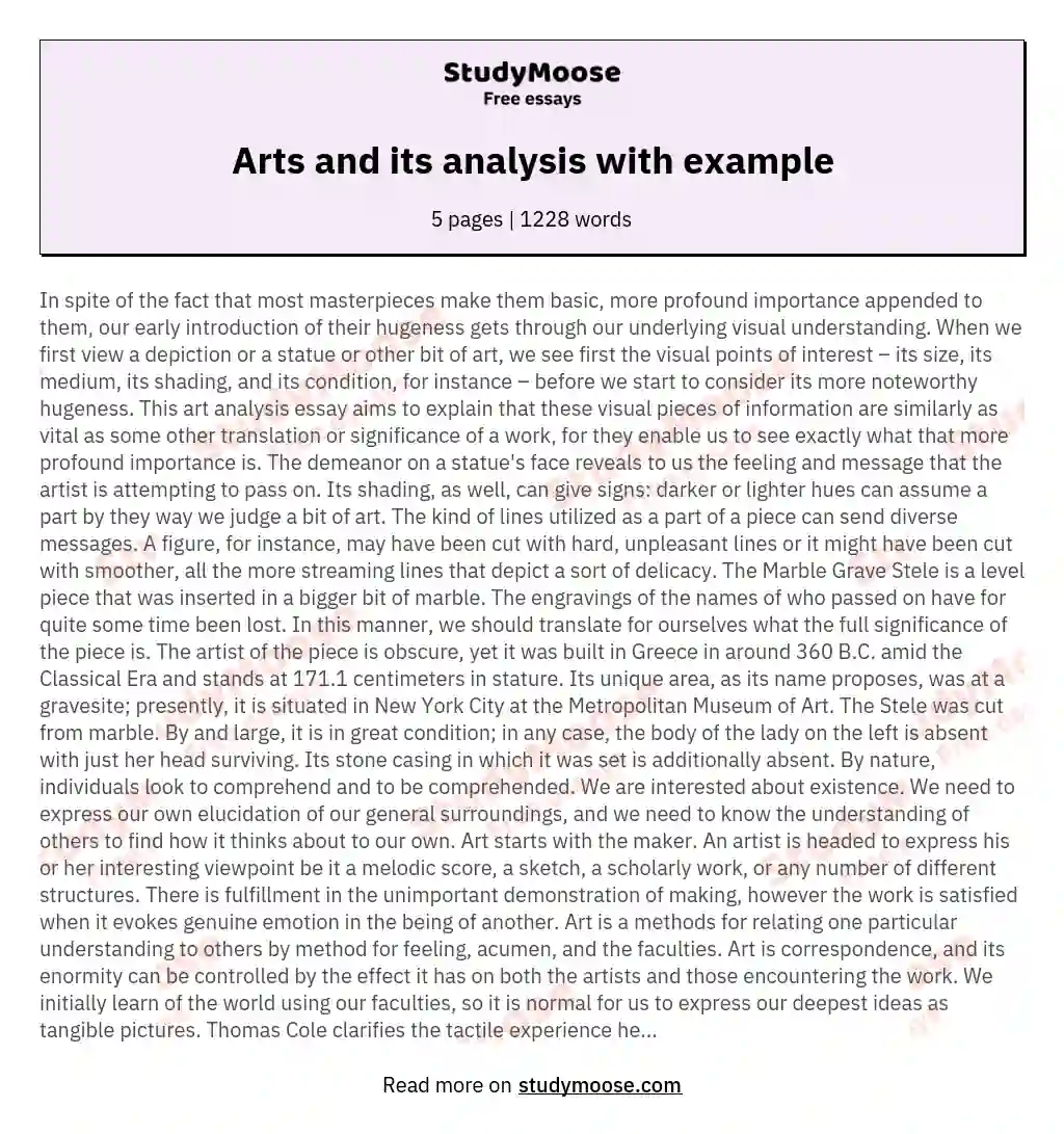 Arts and its analysis with example essay