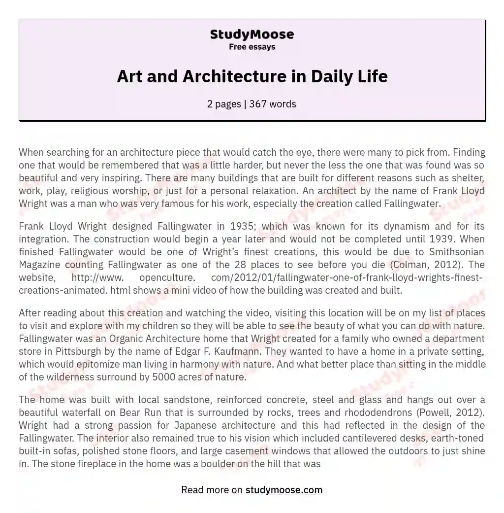Art and Architecture in Daily Life essay