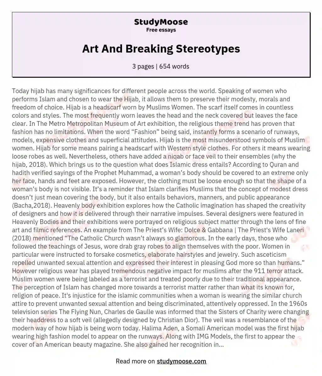 Art And Breaking Stereotypes essay