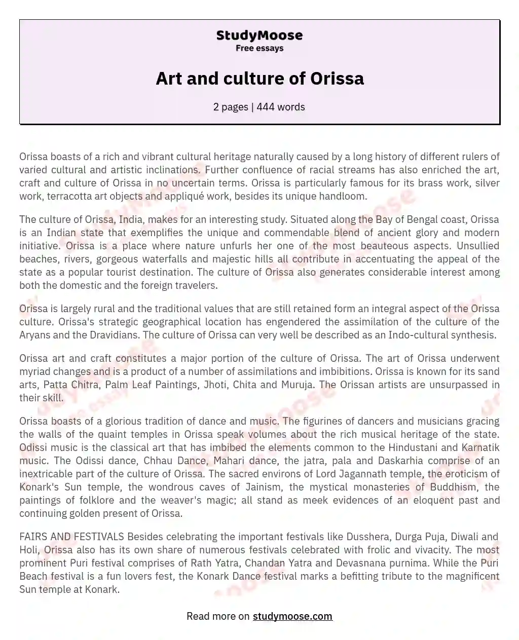 Art and culture of Orissa essay