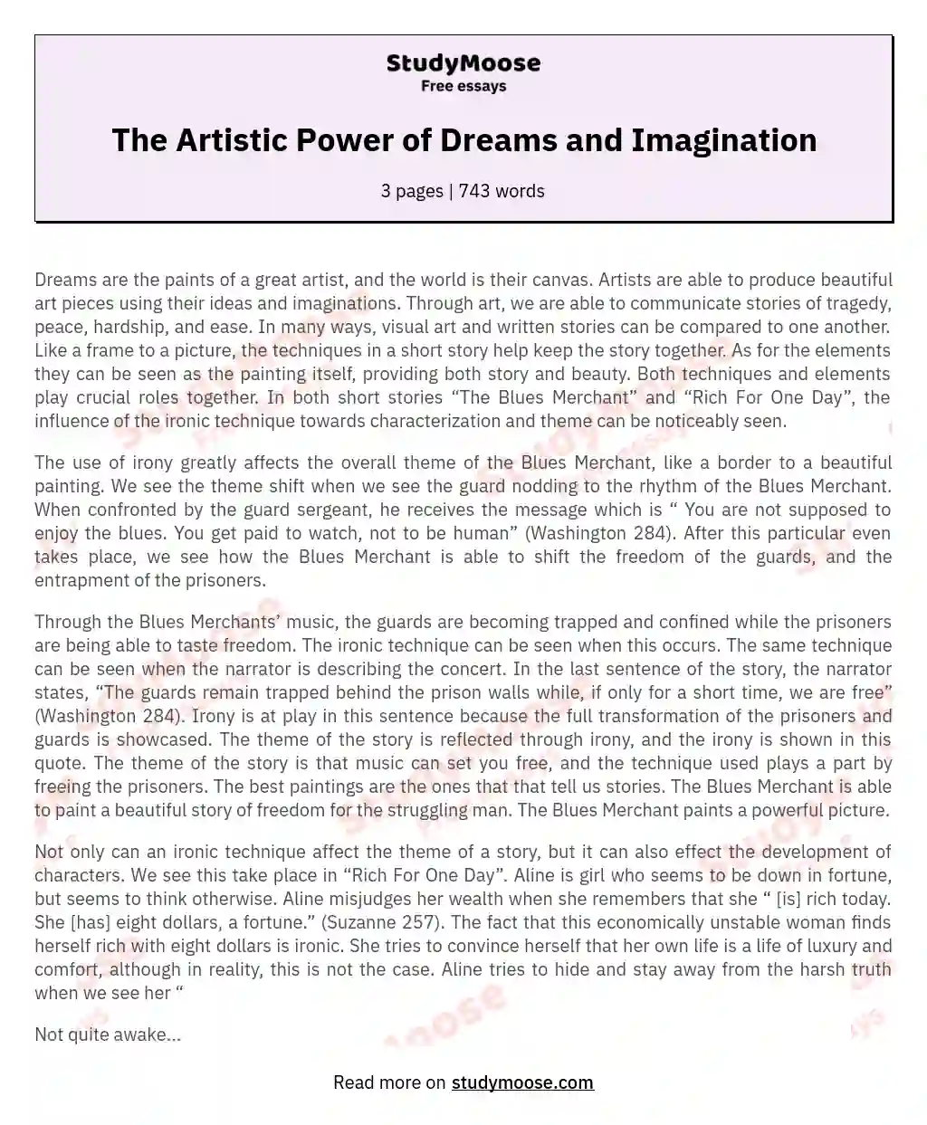 The Artistic Power of Dreams and Imagination essay