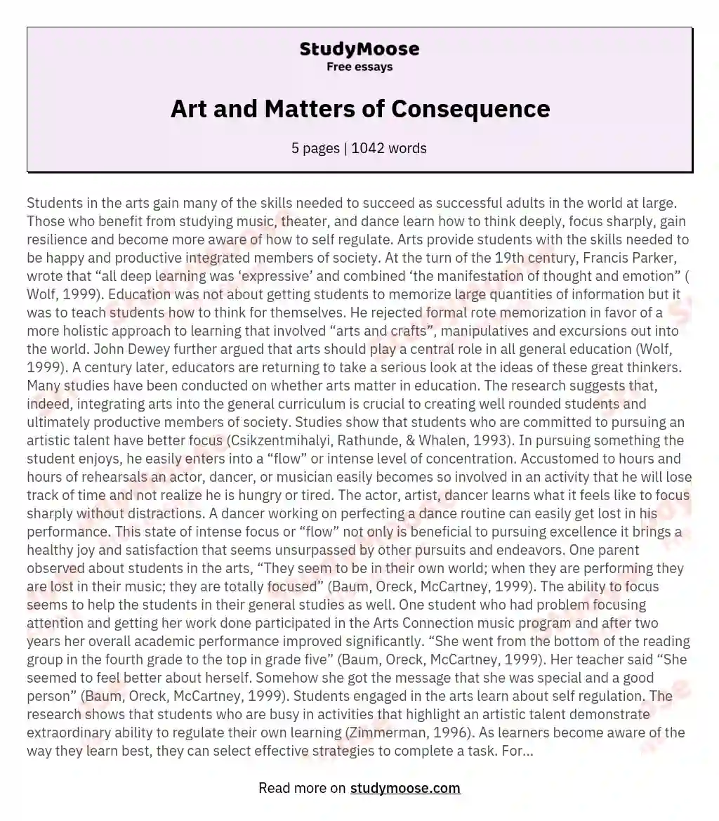 Art and Matters of Consequence