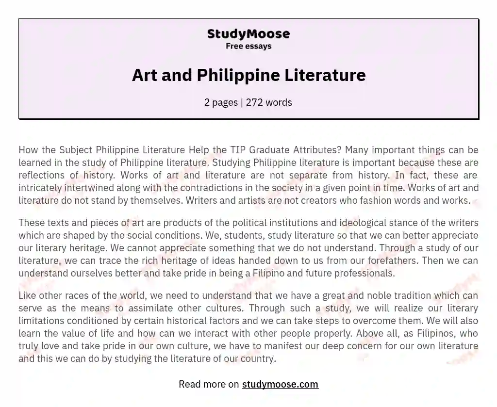 Art and Philippine Literature essay