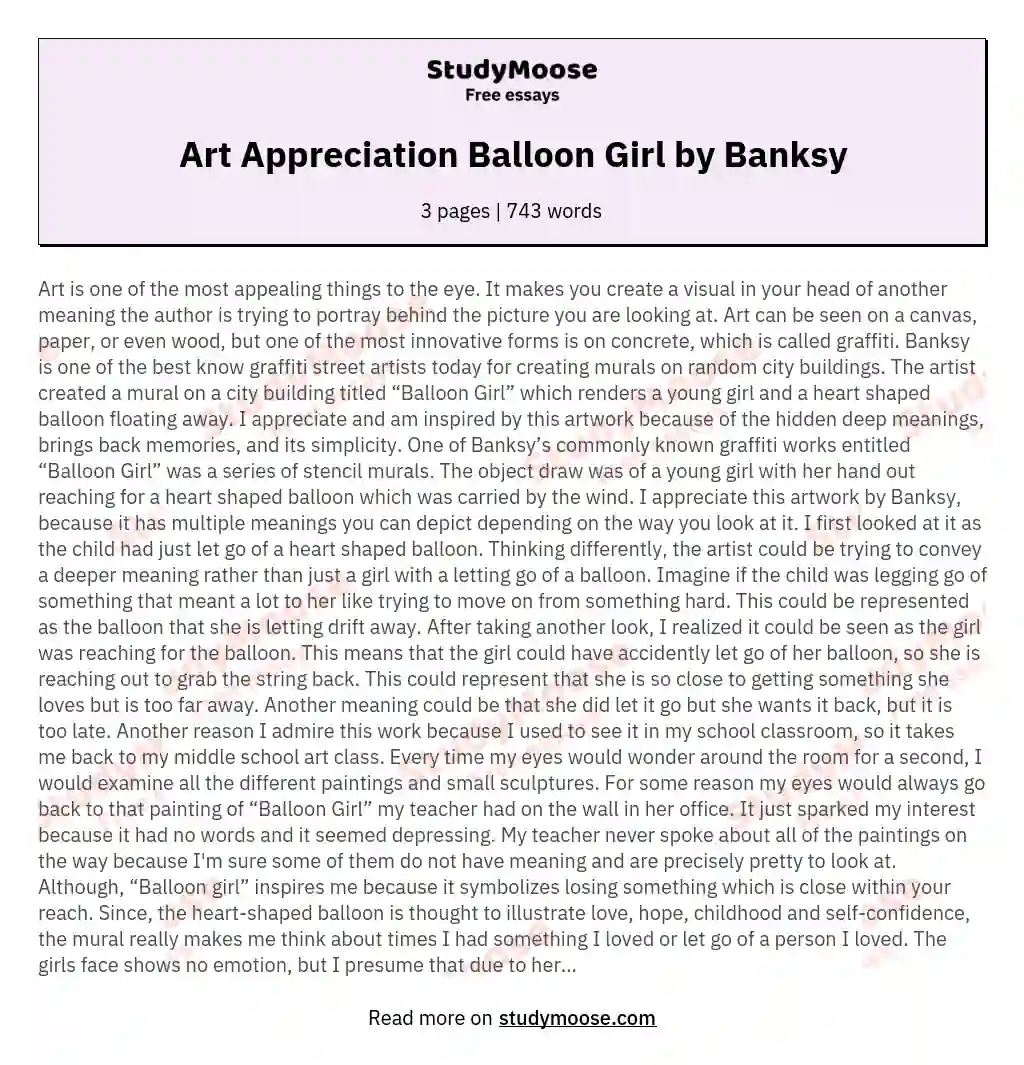 Art Appreciation Balloon Girl by Banksy essay