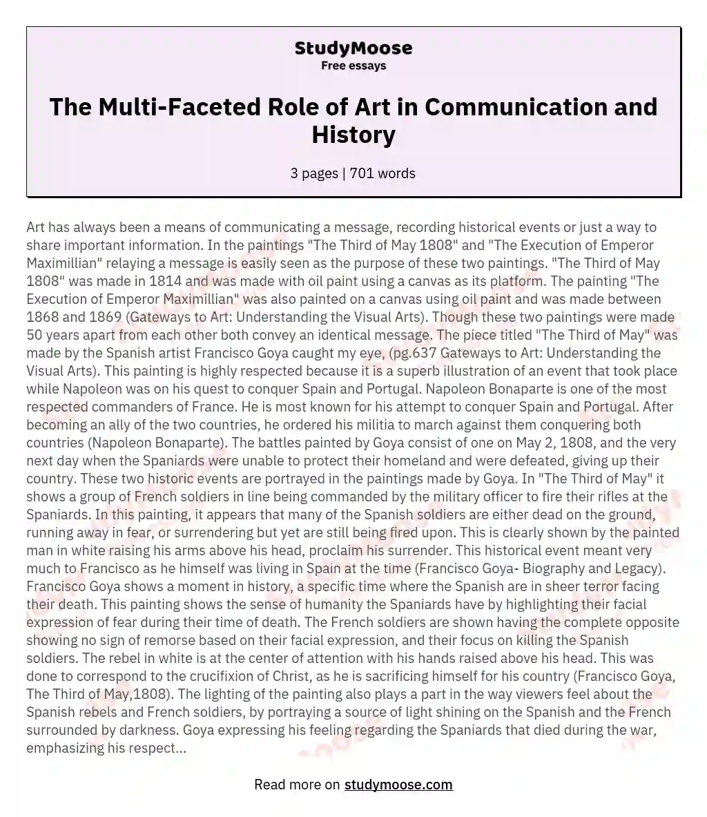 The Multi-Faceted Role of Art in Communication and History essay