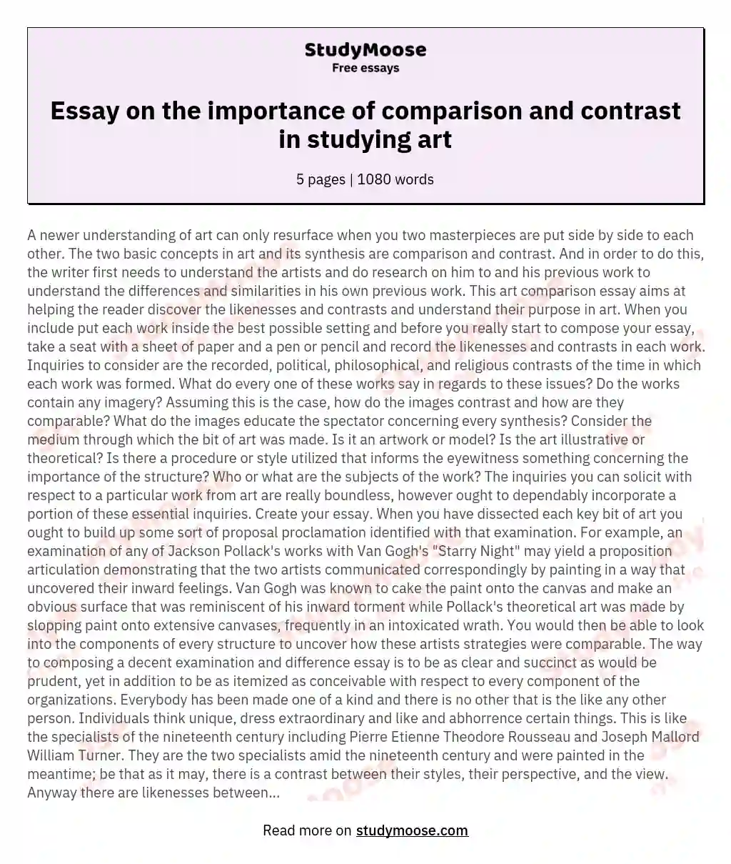Essay on the importance of comparison and contrast in studying art essay