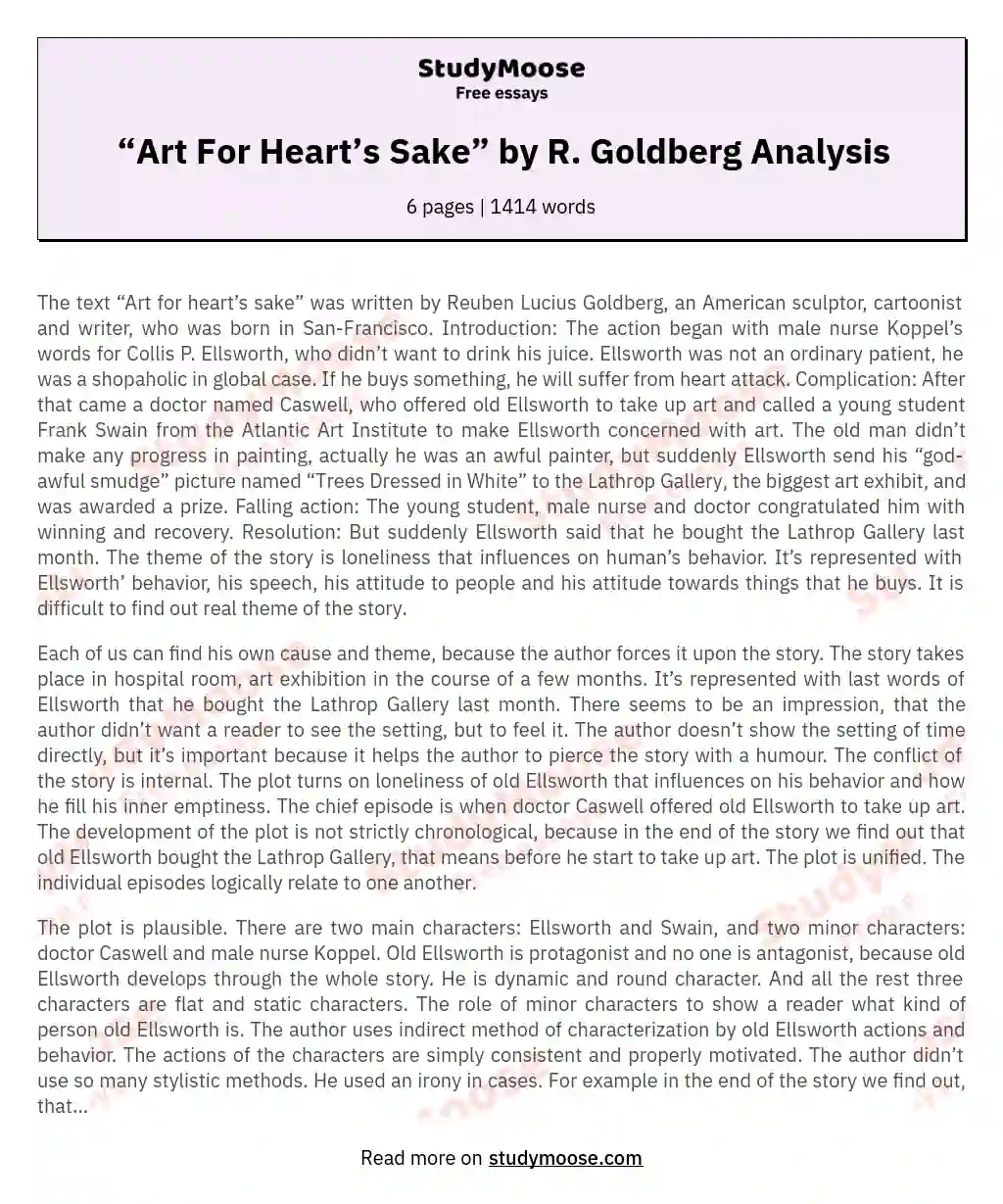 “Art For Heart’s Sake” by R. Goldberg Analysis