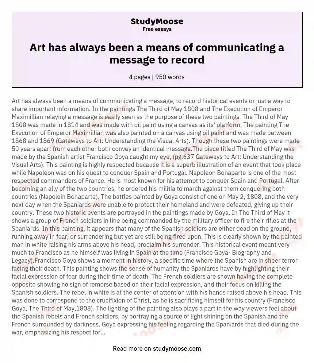 Art has always been a means of communicating a message to record essay