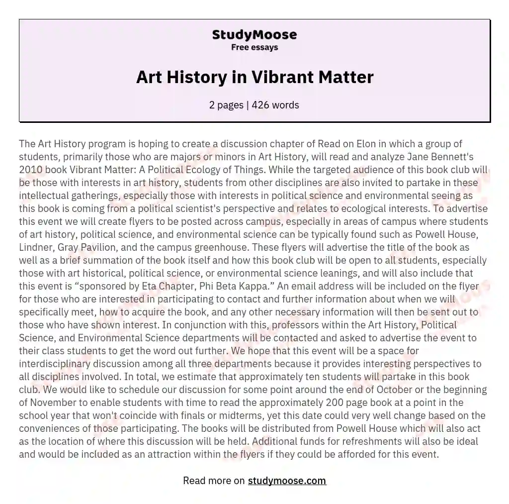 Art History in Vibrant Matter essay