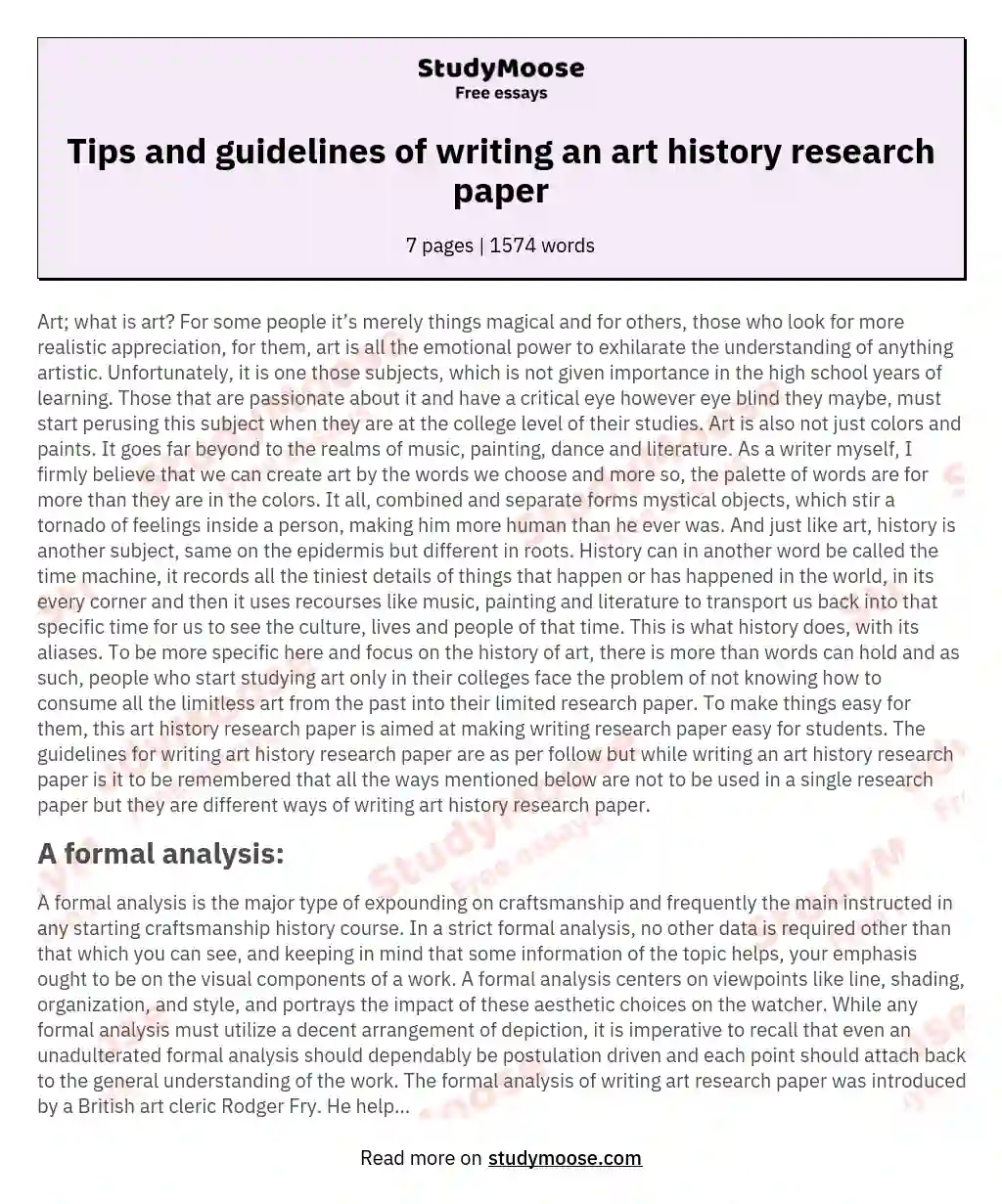 Tips And Guidelines Of Writing An Art History Research Paper Free Essay 