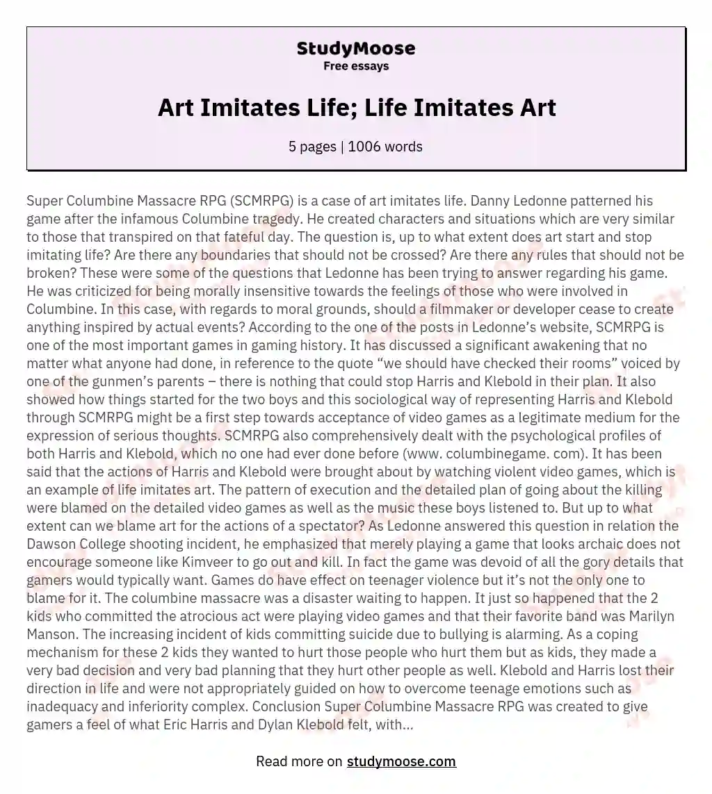 Art Imitates Life; Life Imitates Art essay