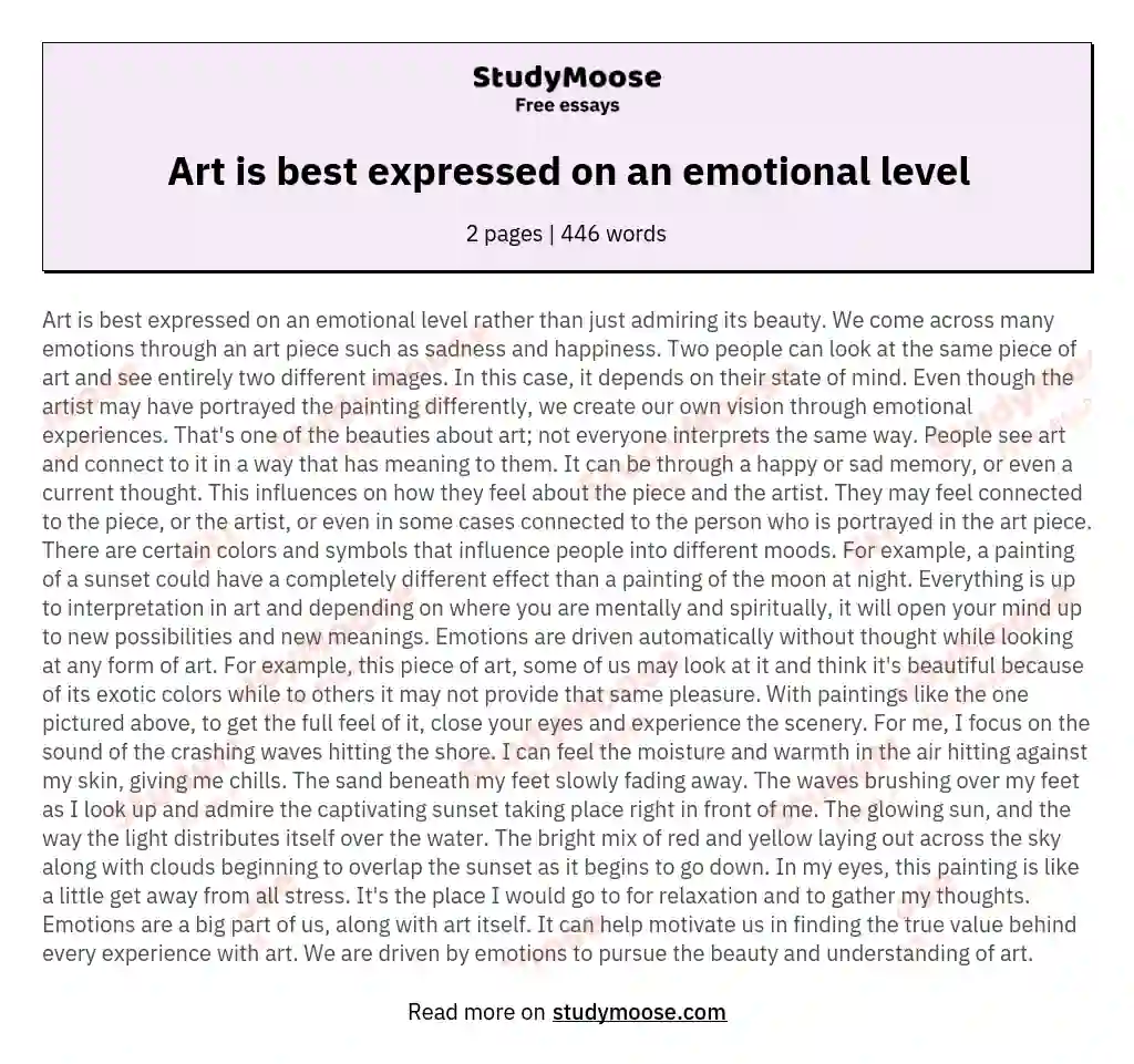 Art is best expressed on an emotional level essay