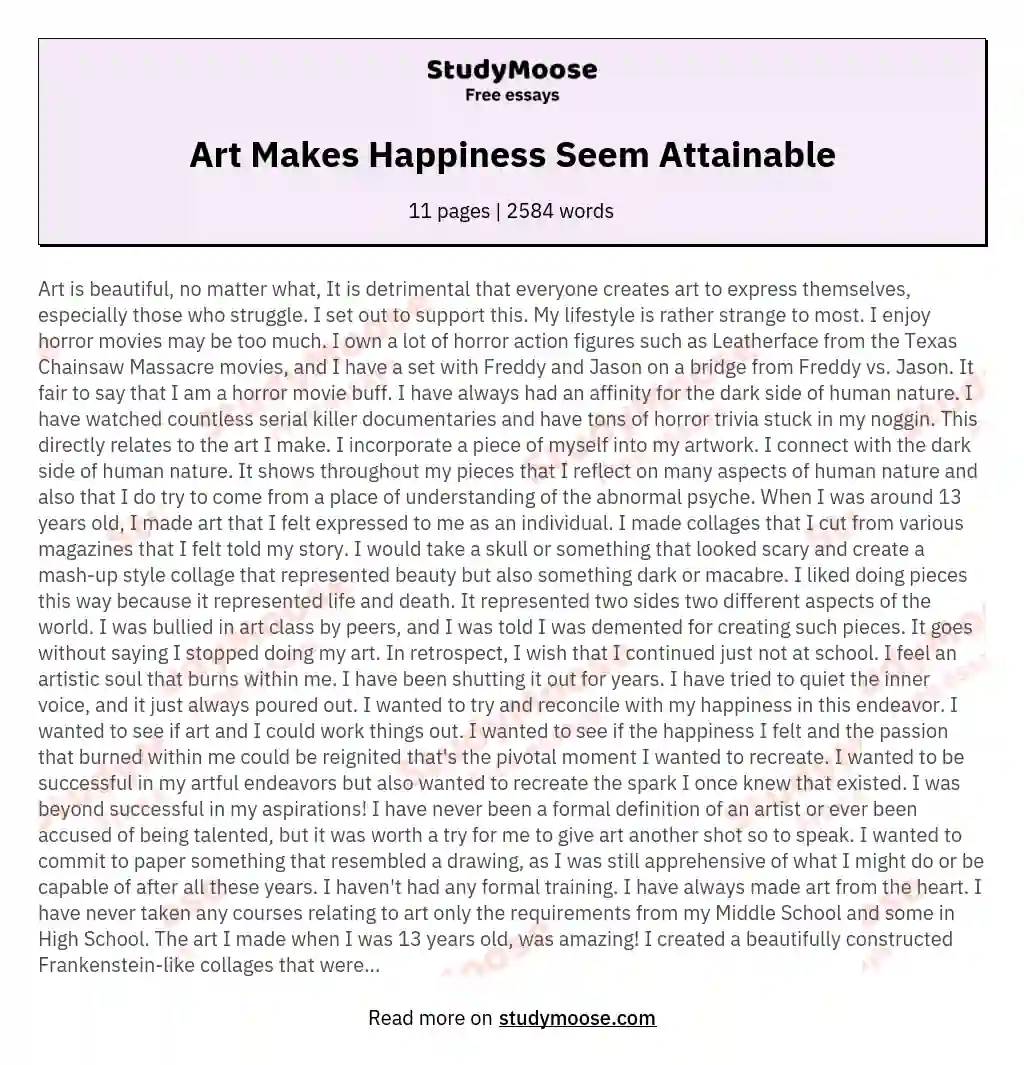 Art Makes Happiness Seem Attainable essay
