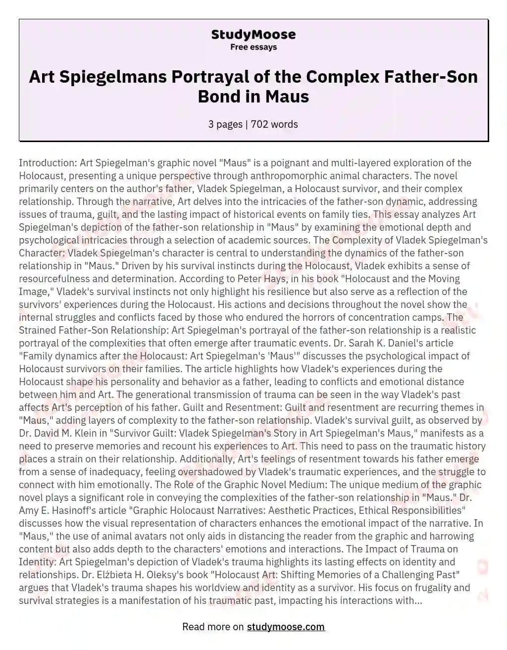 Art Spiegelmans Portrayal of the Complex Father-Son Bond in Maus essay