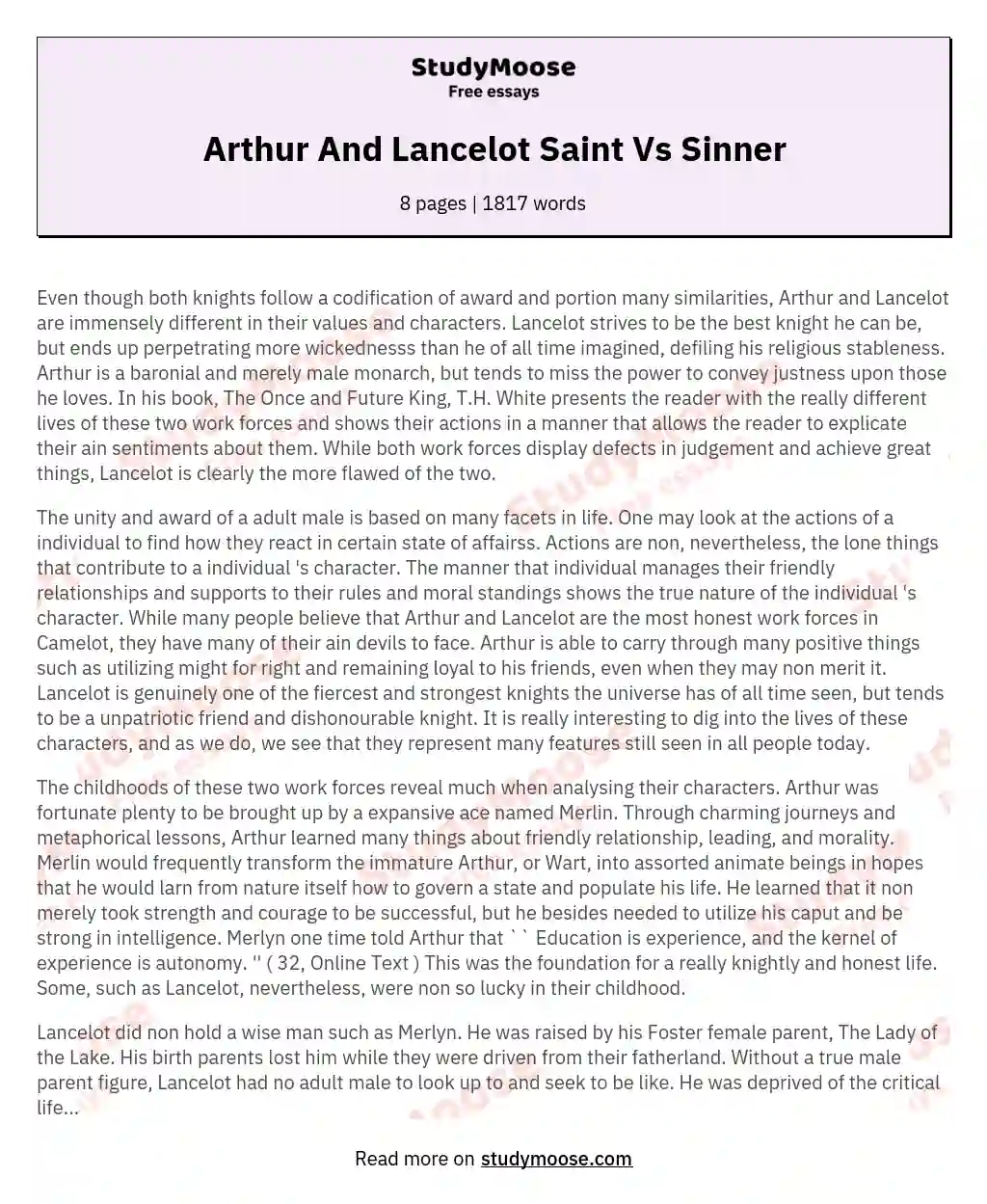 Arthur And Lancelot Saint Vs Sinner essay