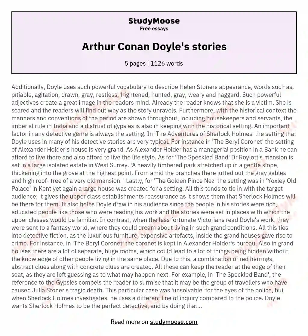 Arthur Conan Doyle's stories essay
