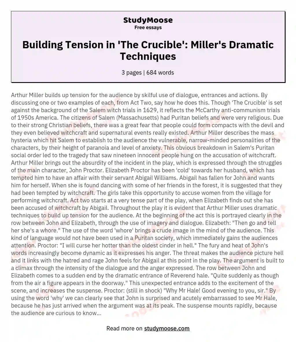 Building Tension in 'The Crucible': Miller's Dramatic Techniques essay