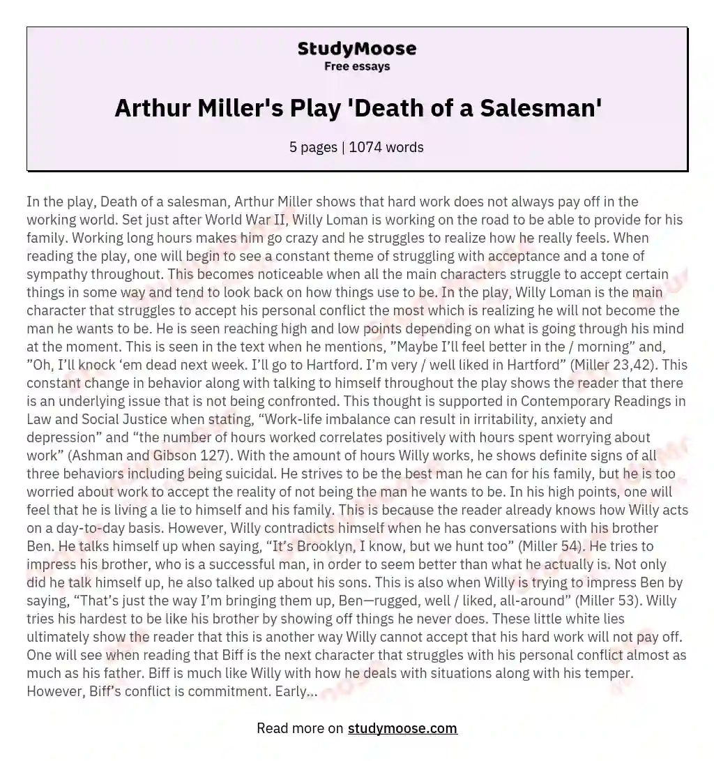 Arthur Miller's Play 'Death of a Salesman' essay