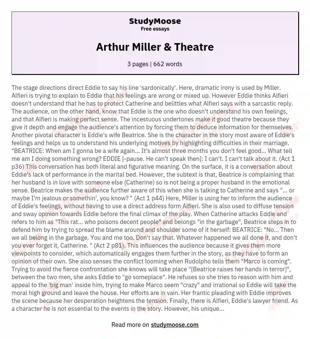 Arthur Miller &amp;  Theatre essay
