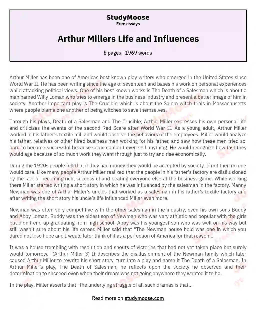 Arthur Millers Life and Influences