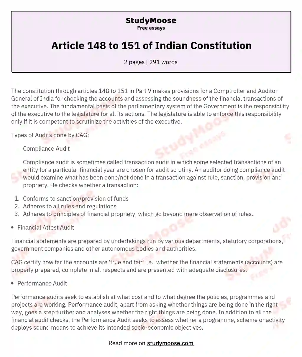 Article 148 to 151 of Indian Constitution essay