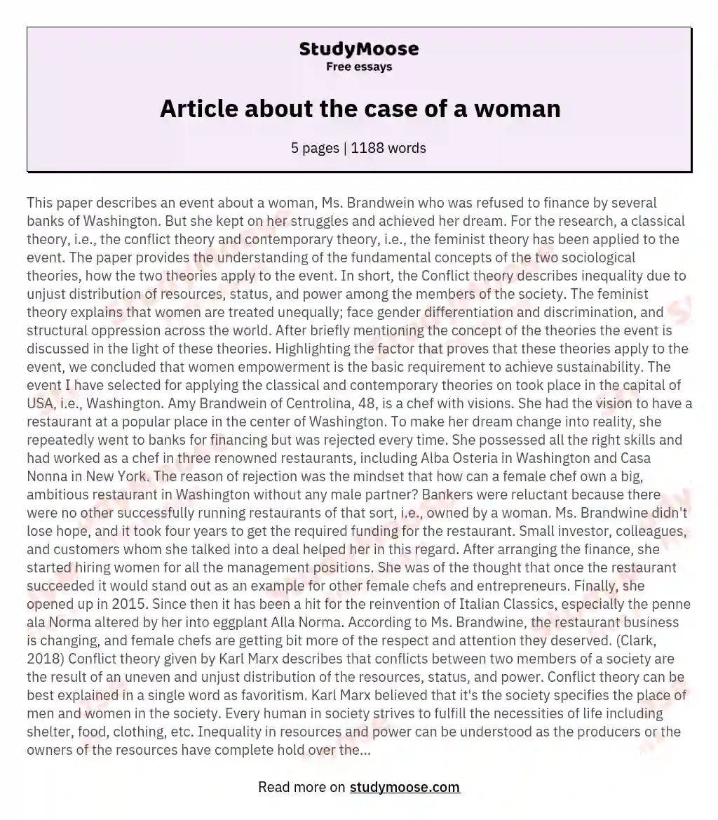 Article about the case of a woman essay