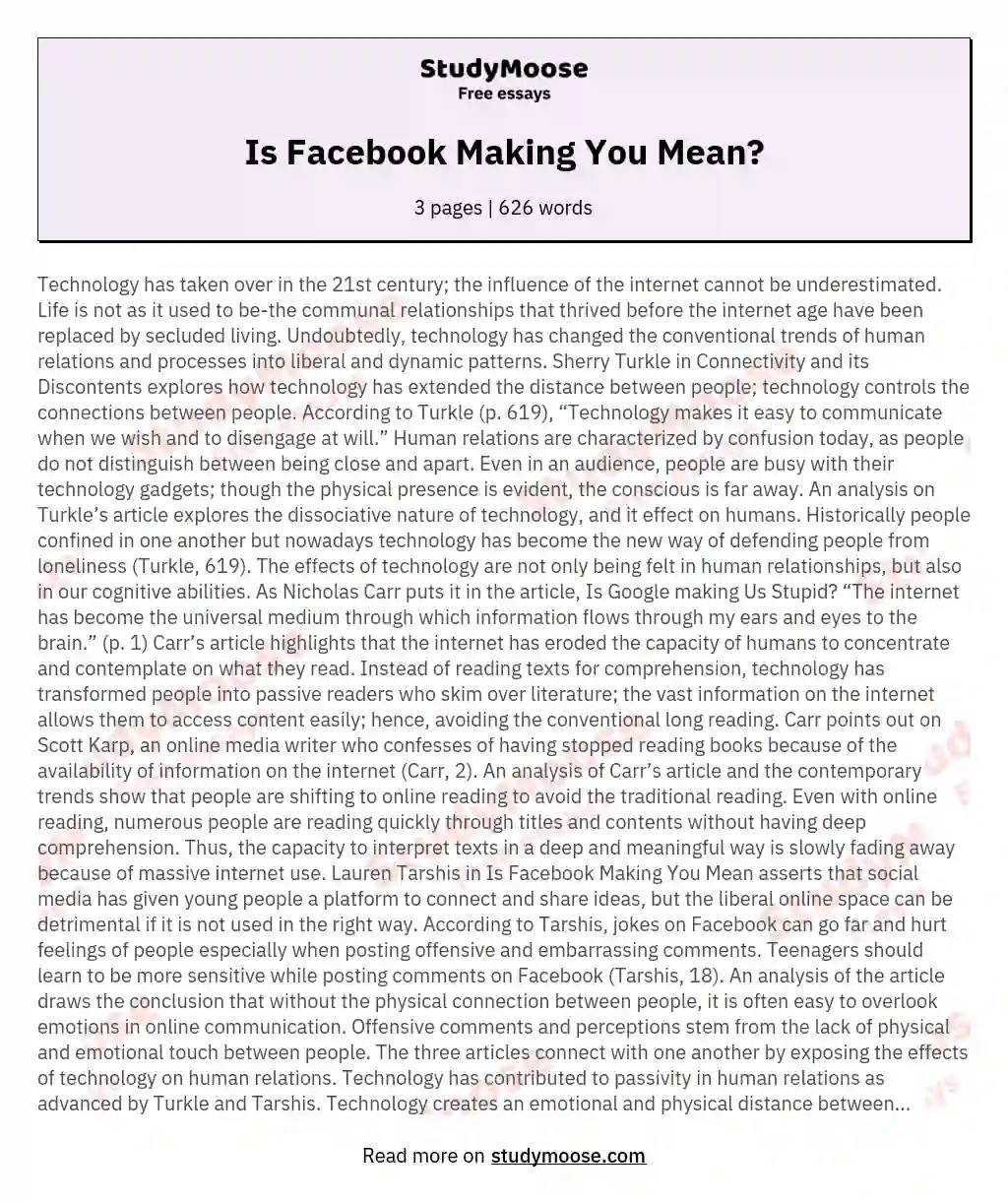 Is Facebook Making You Mean? essay
