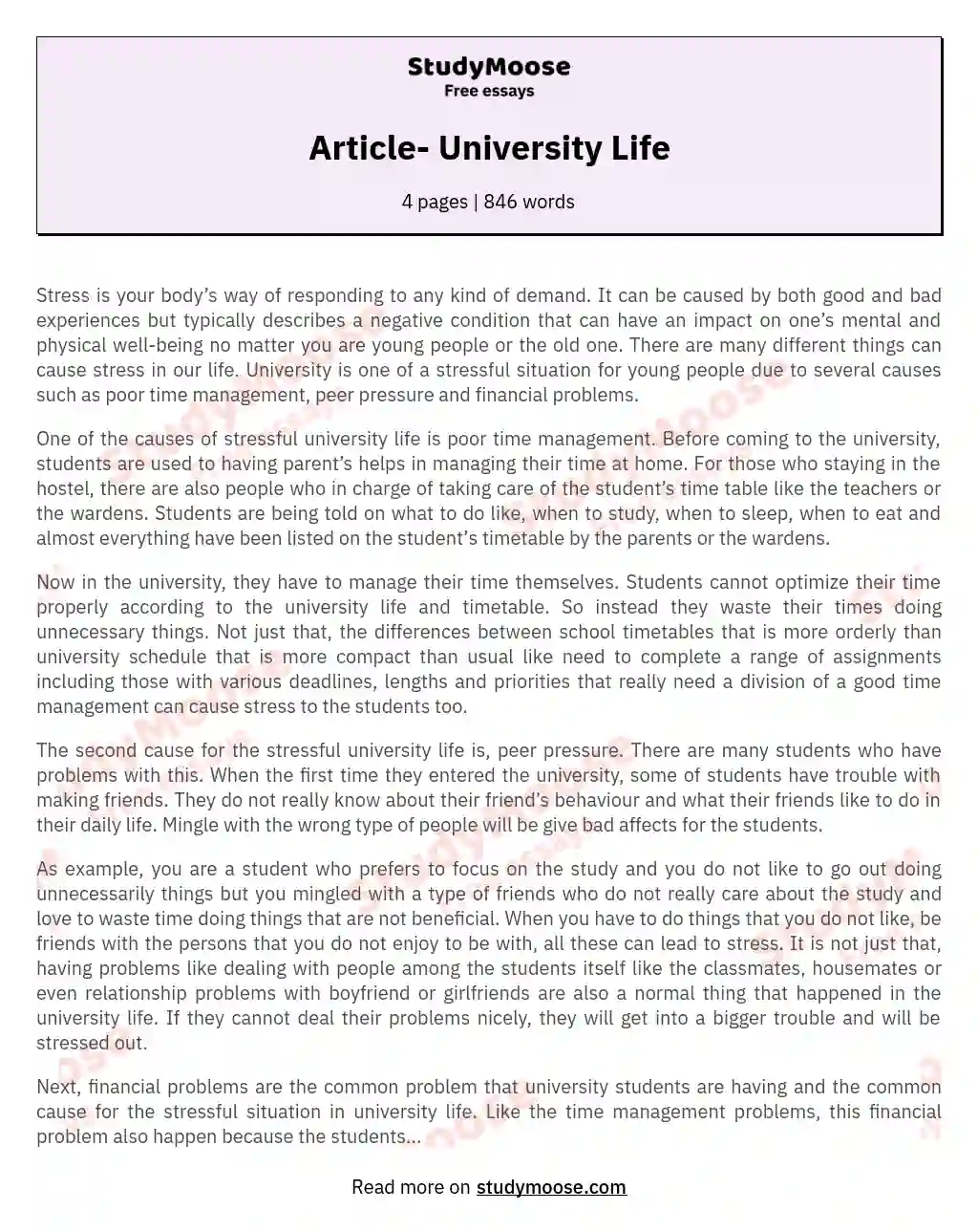 Article- University Life essay
