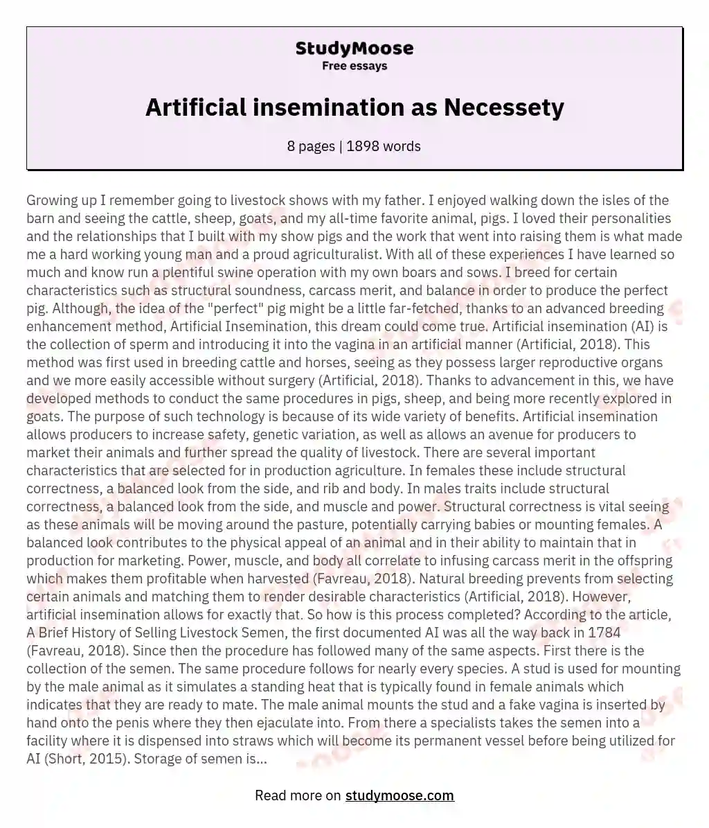 Artificial insemination as Necessety essay