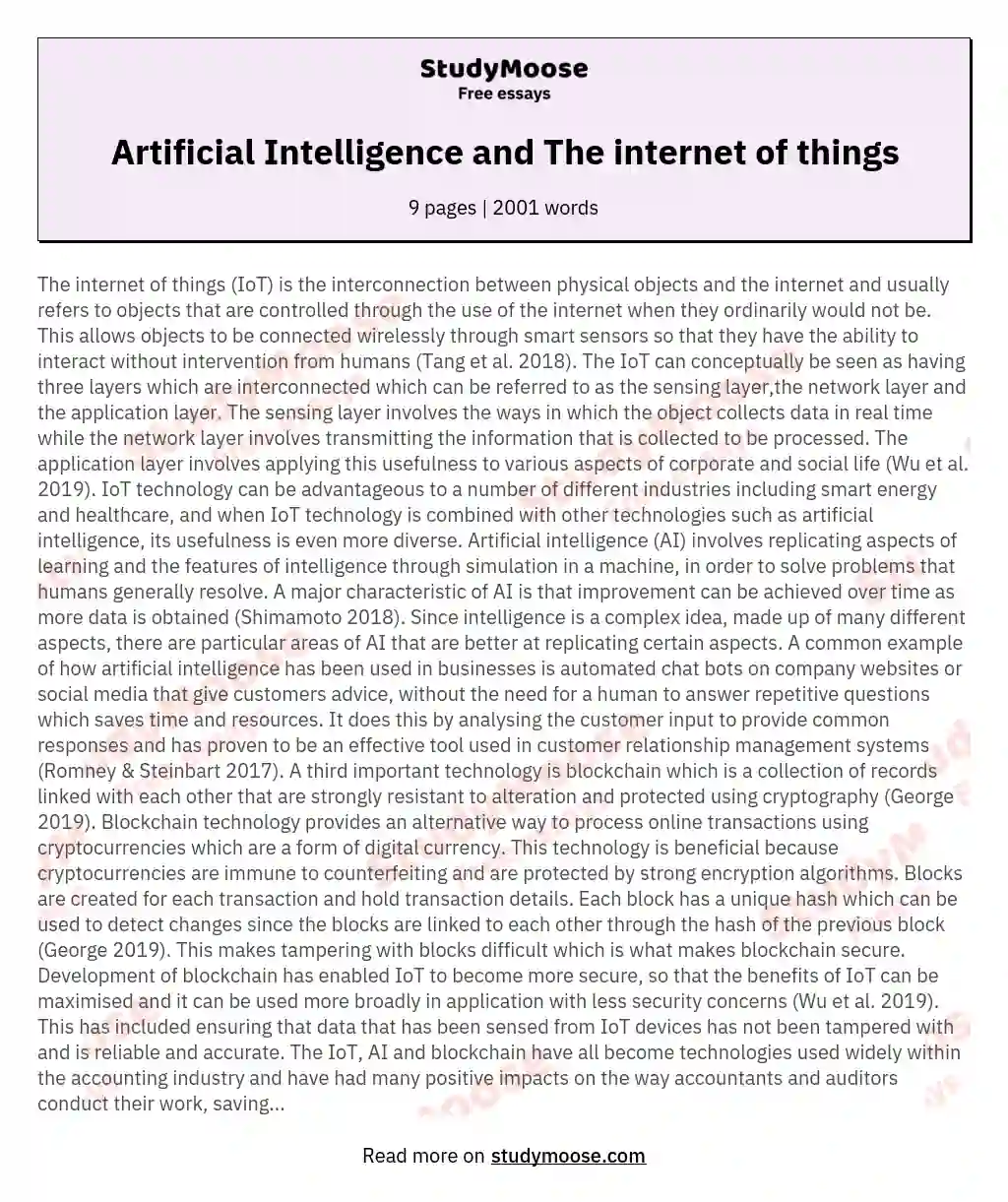 Artificial Intelligence and The internet of things essay