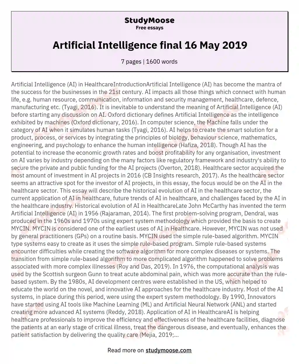 Artificial Intelligence final 16 May 2019
