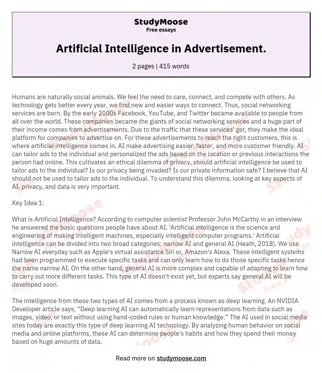 Artificial Intelligence in Advertisement. essay