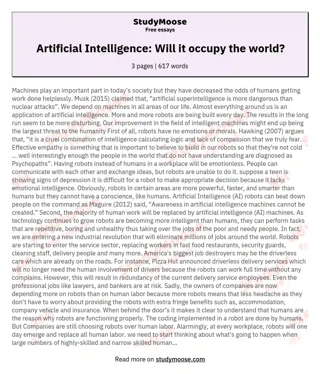 Artificial Intelligence: Will it occupy the world? essay