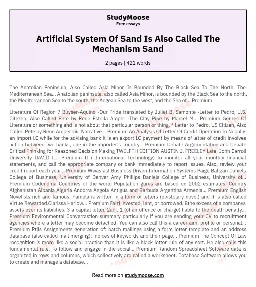 Artificial System Of Sand Is Also Called The Mechanism Sand essay