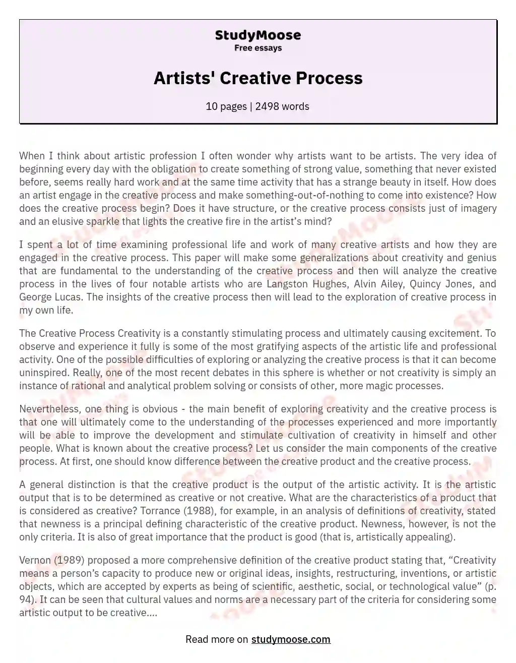 Artists' Creative Process essay