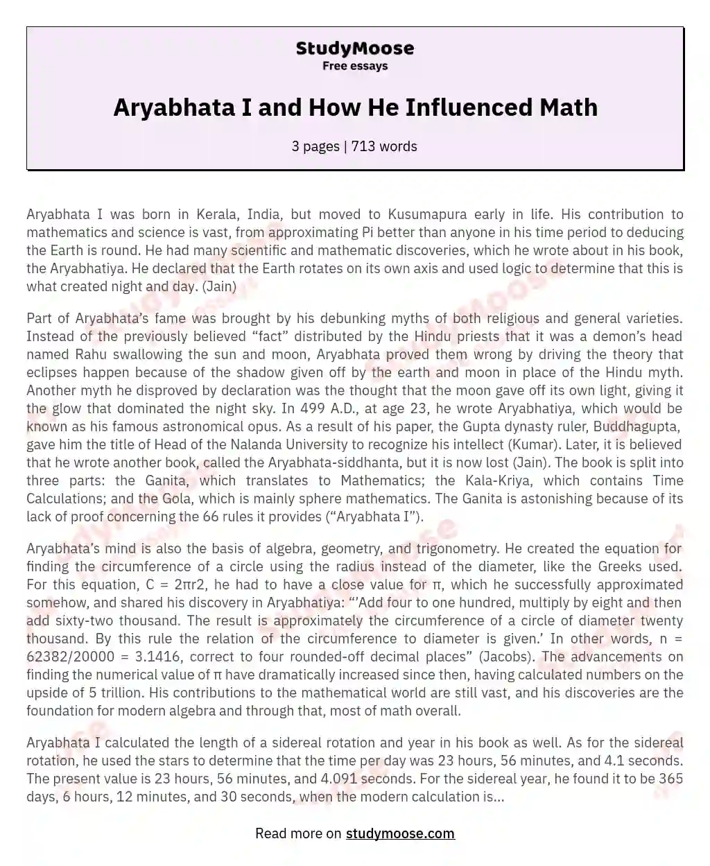 Aryabhata I and How He Influenced Math