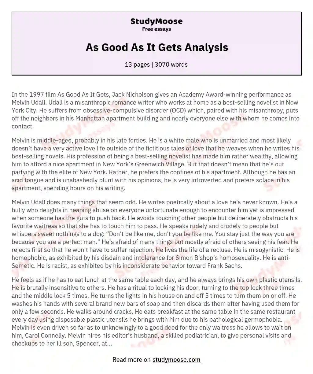 As Good As It Gets Analysis essay