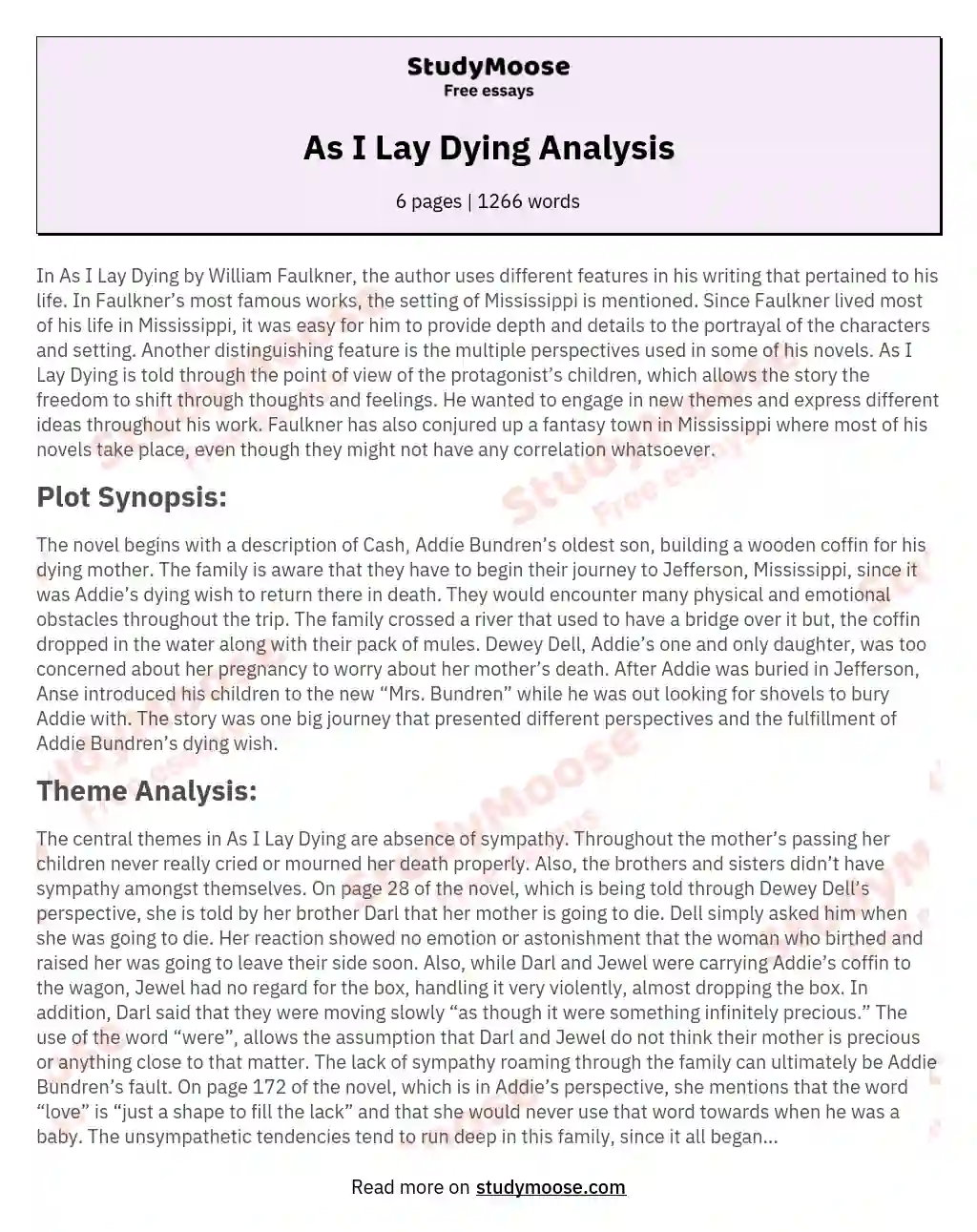 As I Lay Dying Analysis essay