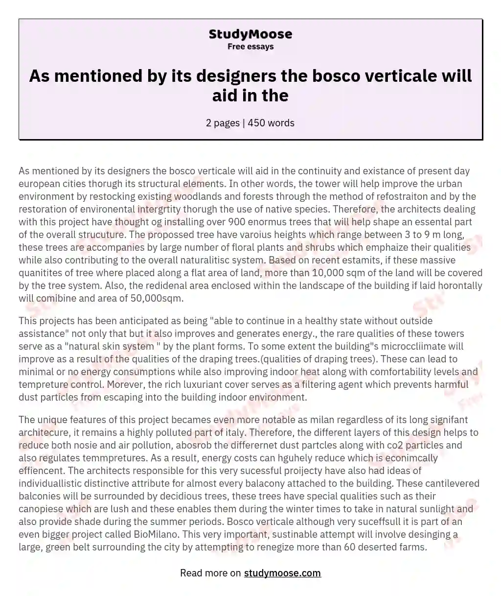As mentioned by its designers the bosco verticale will aid in the essay