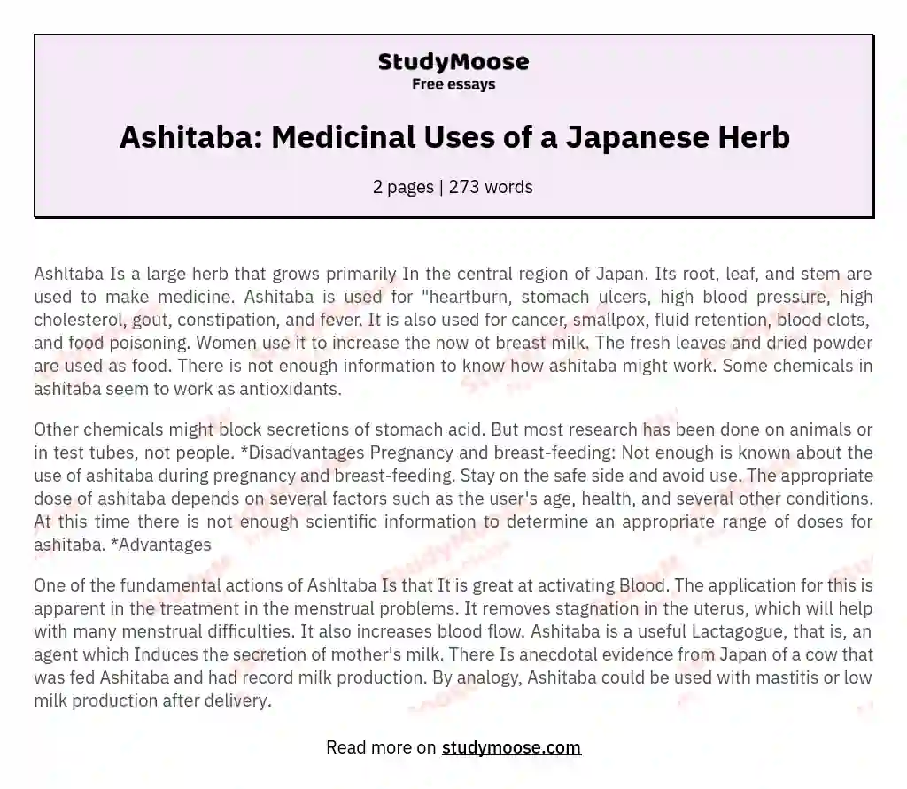 Ashitaba: Medicinal Uses of a Japanese Herb essay