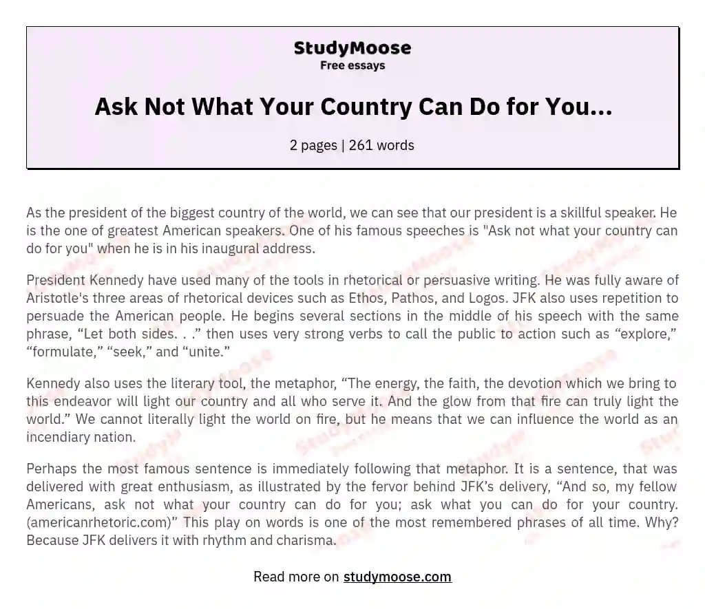 Ask Not What Your Country Can Do for You... essay