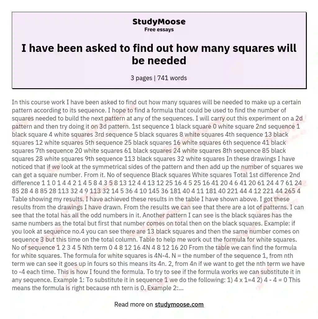 I have been asked to find out how many squares will be needed