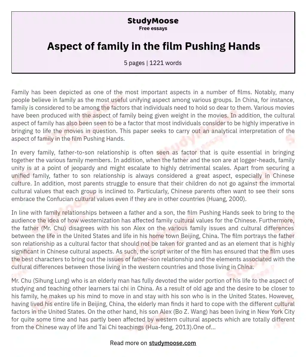 Aspect of family in the film Pushing Hands