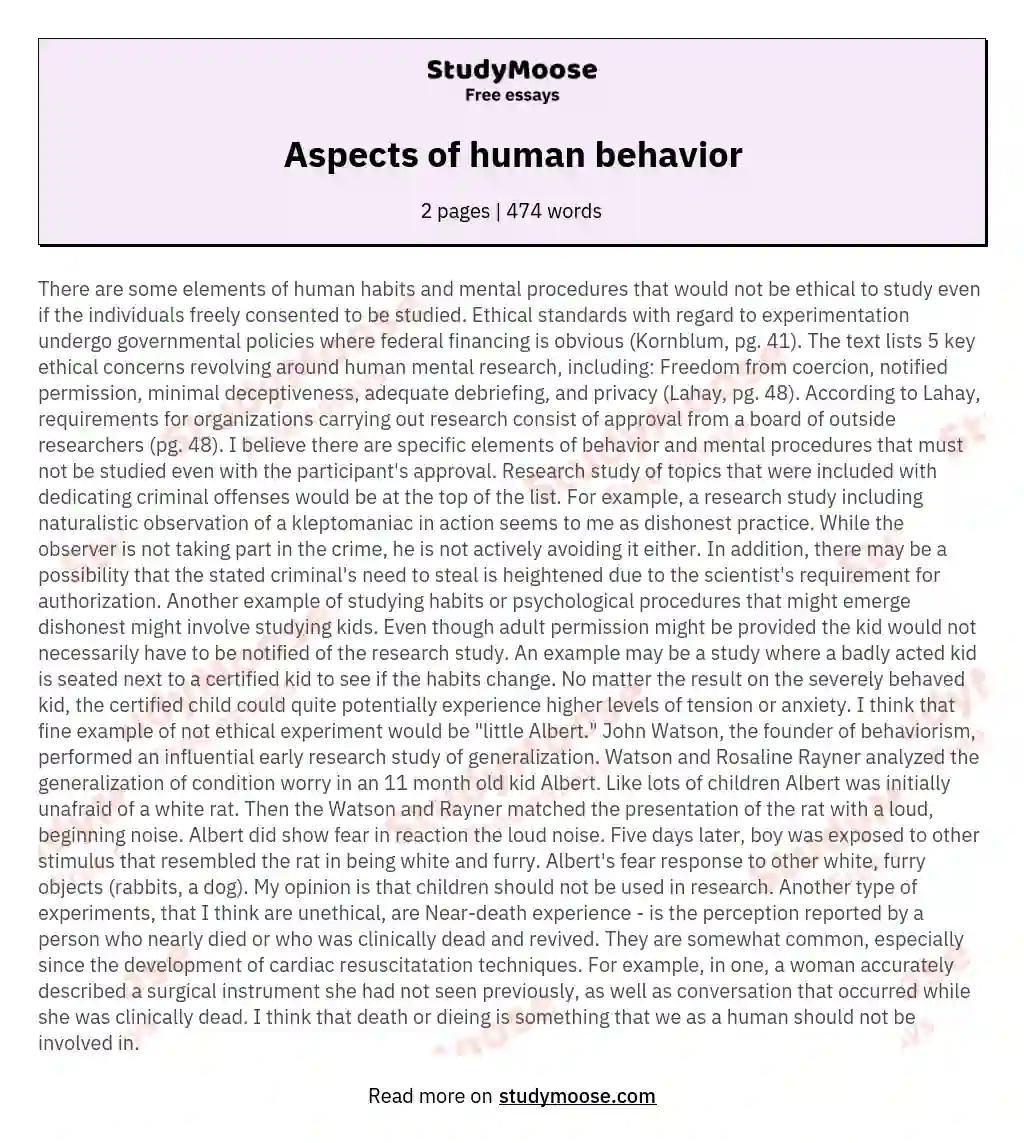 Aspects of human behavior essay