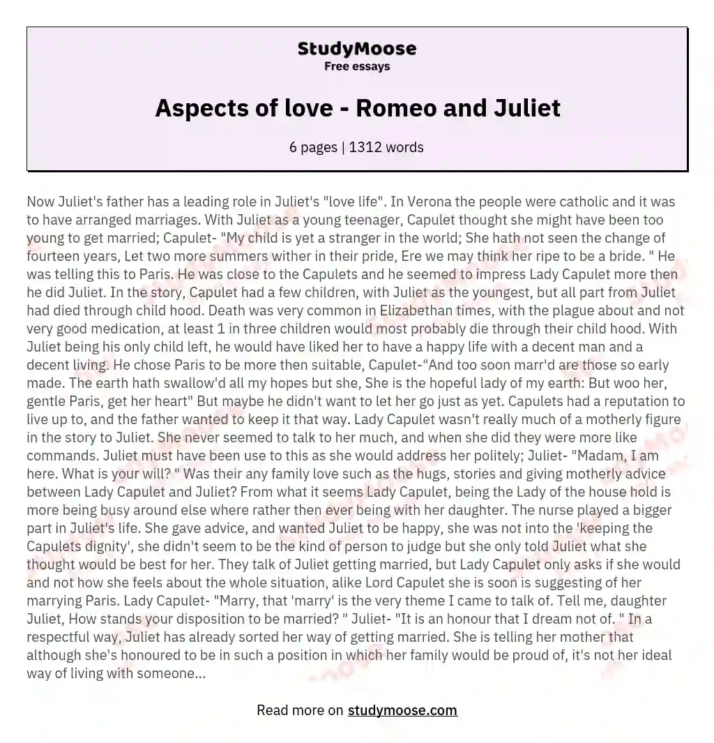 Aspects of love - Romeo and Juliet essay