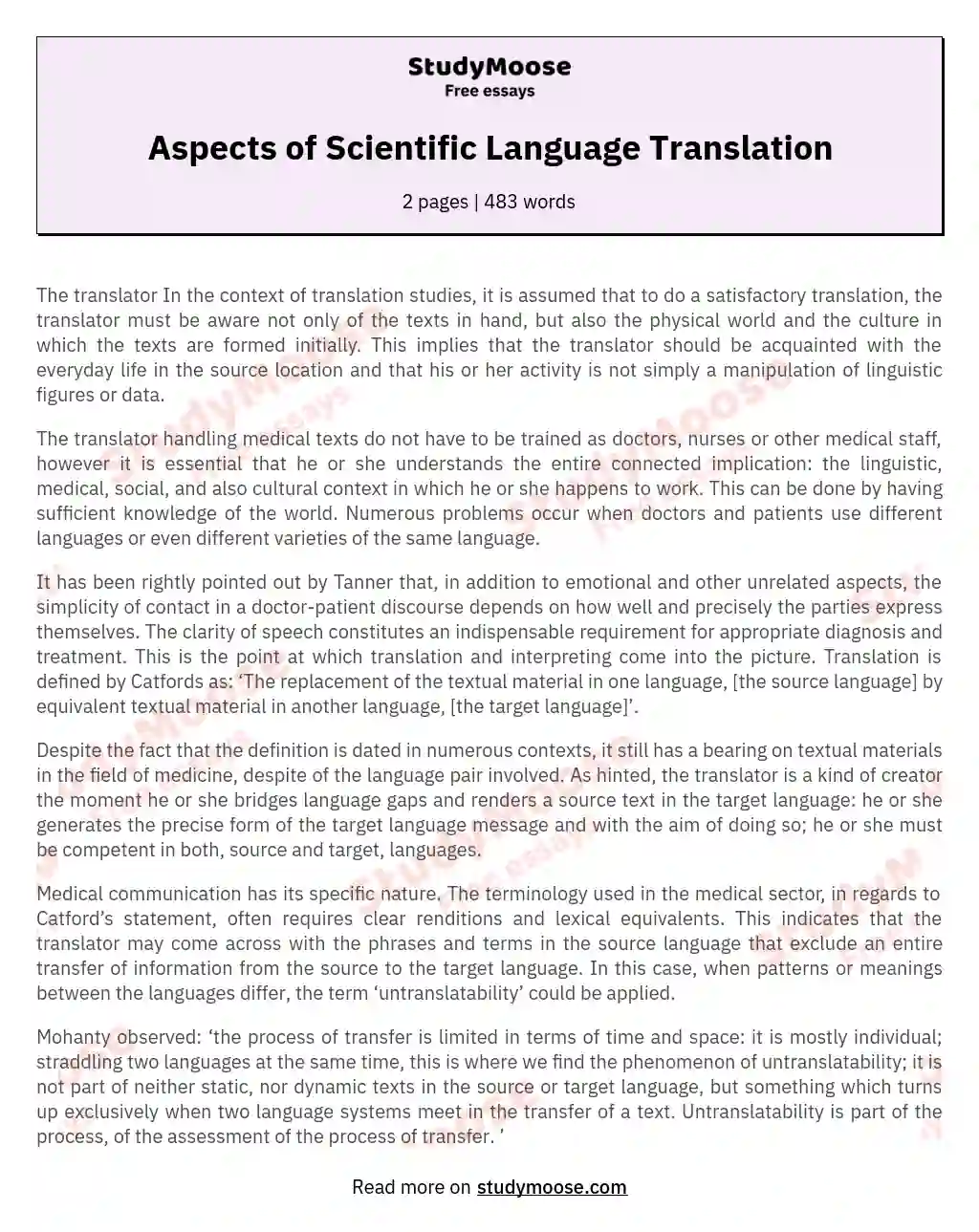 Aspects of Scientific Language Translation